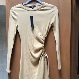 Lulus Cotton Long Sleeve shirred side Mini Dress, color Mustard Size XS